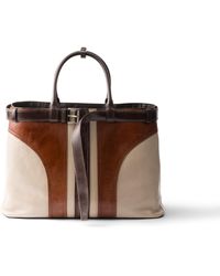 Prada - Buckle Antiqued Leather Bag With Belt - Lyst