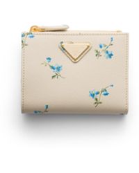 Prada - Small Printed Saffiano Leather Wallet, Natural - Lyst