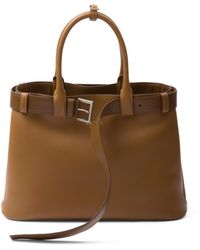 Prada - Buckle Large Leather Handbag With Belt - Lyst