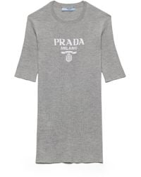 Prada - Pull À Col Rond En Soie Avec Logo, Femme, Taille - Lyst