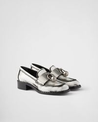 Prada - Brushed Leather Loafers With Metal Details - Lyst