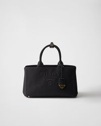 Prada - Große Handtasche Aus Baumwoll-Canvas - Lyst