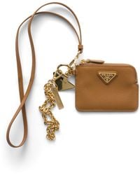 Prada - Saffiano Leather Card Holder With Shoulder Strap - Lyst