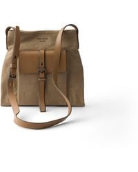 Prada - Route Canvas And Leather Shoulder Bag, Khaki - Lyst