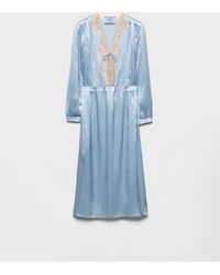 Prada - Long-Sleeved Satin Crepe And Lace Dress - Lyst