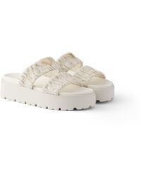 Prada - Matelassé Nappa Leather Flatform Slides - Lyst