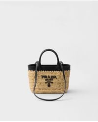 Prada - Mini Tote Bag Aus Häkelarbeit Und Leder - Lyst