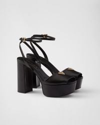 Prada - 115Mm Leather Platform Sandals - Lyst