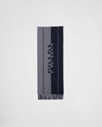 Prada - Small Wool Scarf With Jacquard Logo - Lyst