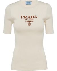 Prada - Silk Crew-Neck Sweater With Logo - Lyst