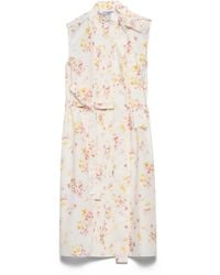 Prada - Pleated Floral-Print Poplin Dress - Lyst
