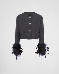 Prada - Feather-trimmed Single-breasted Wool Jacket - Lyst