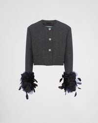 Prada - Feather-trimmed Single-breasted Wool Jacket - Lyst