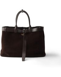 Prada - Buckle Suede Bag With Belt - Lyst