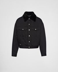 Prada - Padded Bull Denim Blouson Jacket With Shearling Lining - Lyst