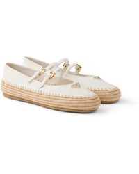 Prada - Logo Leather & Raffia Ballet Flat - Lyst