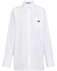 Prada - Logo-Plaque Long-Sleeve Cotton Shirt - Lyst