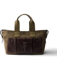 Prada - Route Large Canvas And Leather Tote Bag - Lyst