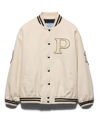 Prada - Chaqueta Bomber De Lona Con Parches, Mujer, Talla - Lyst