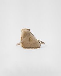 Prada - Triangular Shearling And Saffiano Leather Mini-pouch - Lyst