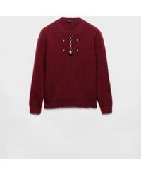 Prada - Wool Crew-Neck Sweater With Pendant - Lyst