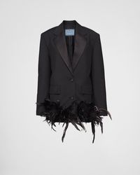 Prada - Single-Breasted Kid Mohair Jacket With Feathers - Lyst