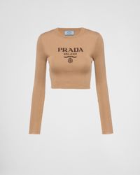 Prada - Cropped Silk Sweater With Logo - Lyst