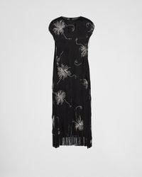 Prada - Embroidered Dress With Fringe - Lyst
