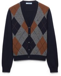 Prada - Argyle Cashmere Cardigan, /Slate - Lyst