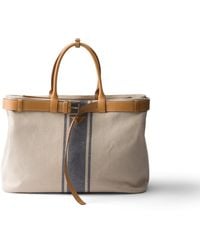 Prada - Buckle Canvas And Leather Bag, /Baltic - Lyst