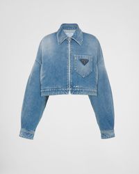 Prada - Cropped Organic-Denim Jacket - Lyst