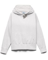 Prada - Cotton Fleece Hoodie With Jewel Brooch, Marble - Lyst