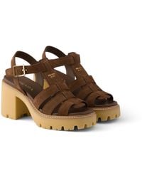 Prada - High-Heeled Suede Platform Sandals, Cocoa, Size 35 - Lyst