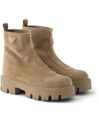 Prada - Suede Booties With Zip - Lyst