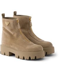 Prada - Suede Booties With Zip - Lyst
