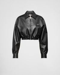 Prada - Cropped Leather Jacket - Lyst