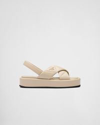 Prada Quilted Nappa Leather Flatform Sandals in White | Lyst