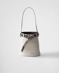 Prada - Buckle Leather Bucket Bag With Studded Belt - Lyst