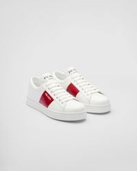 Prada - Leather Laced Sneakers With Logo - Lyst