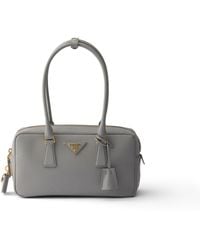 Prada - Small Saffiano Leather Top-Handle Bag, Cloudy - Lyst