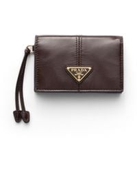 Prada - Leather Card Holder With Flap, Dark - Lyst