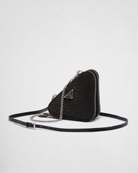 Prada - Triangular Embellished Satin And Leather Mini-pouch - Lyst