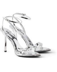 Prada - Sandalias De Tacón Alto En Piel Metalizada, Mujer, Talla - Lyst