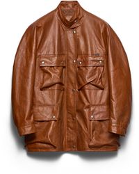 Prada - Antiqued Leather Caban Jacket, Brandy - Lyst