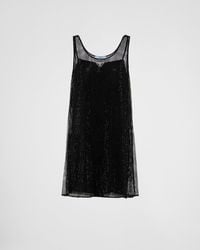 Prada - Rhinestone Embroidered Mesh Mini-Dress - Lyst