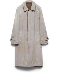 Prada - Single-Breasted Antiqued Twill And Houndstooth Check Coat - Lyst