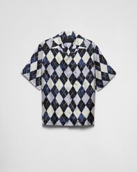 Prada - Short-Sleeved Argyle-Pattern Silk Twill Shirt - Lyst