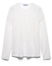 Prada - Long-Sleeved Linen T-Shirt - Lyst