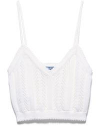 Prada - Openwork Cotton Crop Top - Lyst