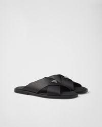 Prada - Saffiano Leather Crisscross Slides, Size 6 - Lyst